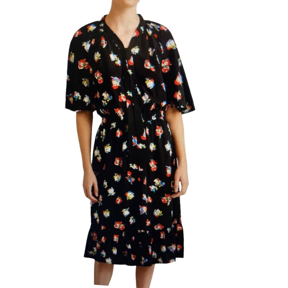 NWT LAUREN RALPH LAUREN FLORAL CREPE TIE-NECK DRESS POLO BLACK /RED Varies